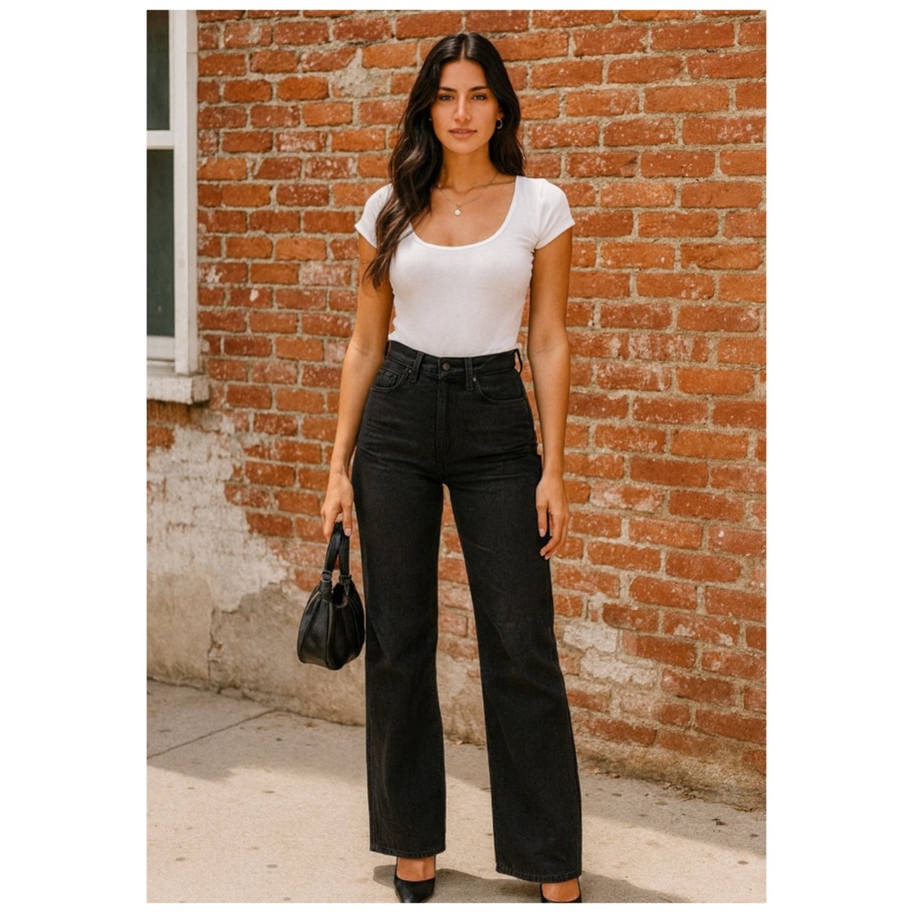 Rag & Bone Alex High Rise Straight Leg Worn Black Coated Jeans Size 28 NWT